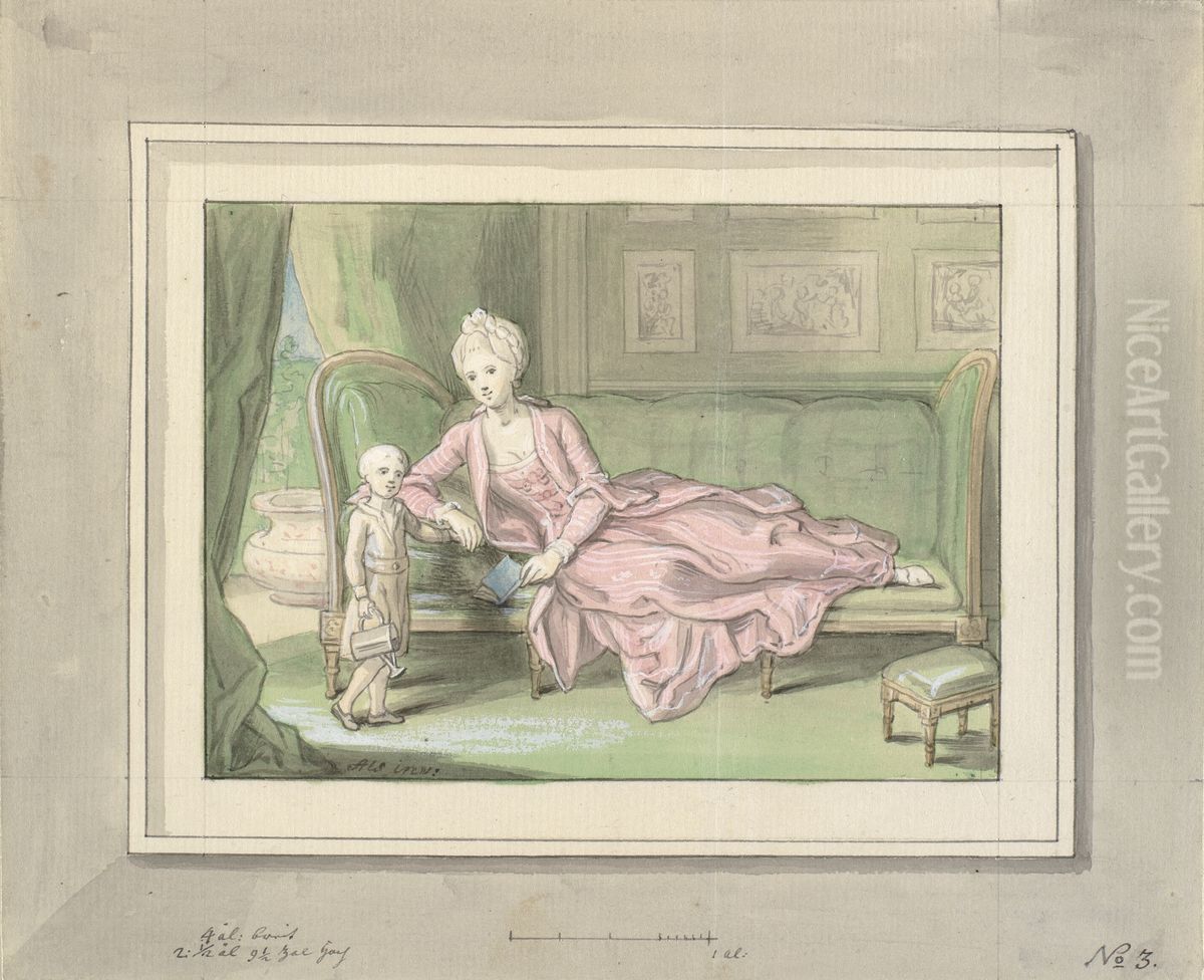 Tredje udkast til maleri af Caroline Mathilde og Frederik. Oil Painting by Peder Als