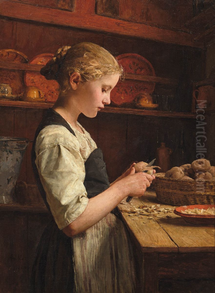 Kartoffelschalendes Madchen Oil Painting by Albert Anker