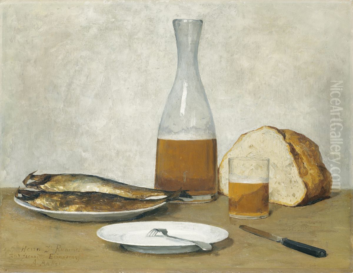 Stillleben, Heringe Oil Painting by Albert Anker