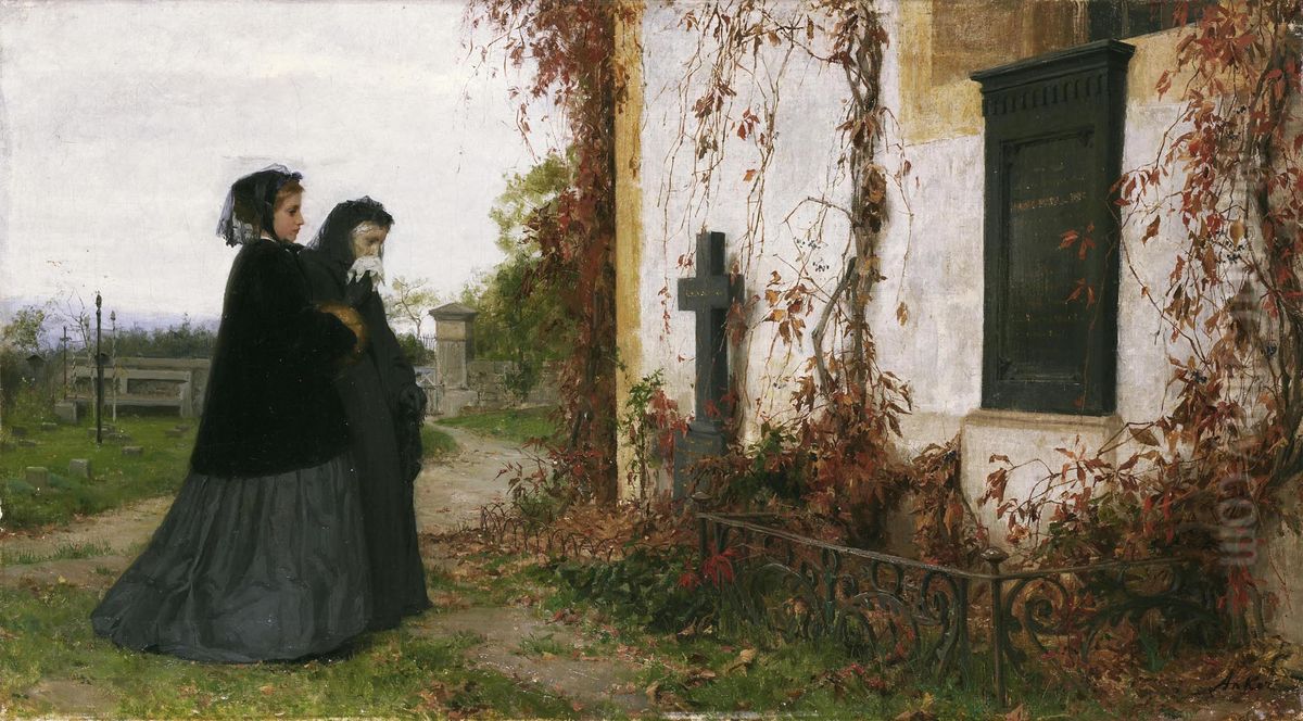 Auf dem Friedhof Oil Painting by Albert Anker