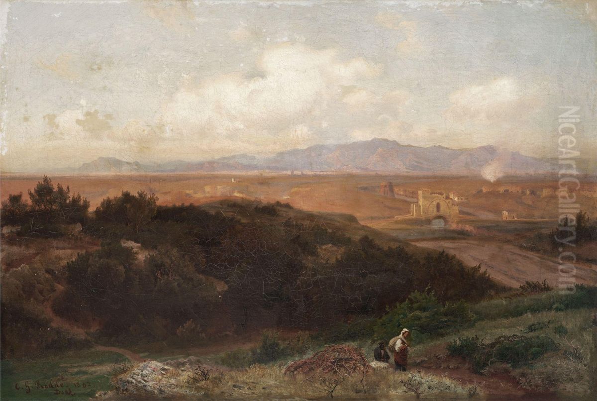 Romische Campagna mit Blick auf die Ponte Nomentano Oil Painting by Karl Gustav Rodde
