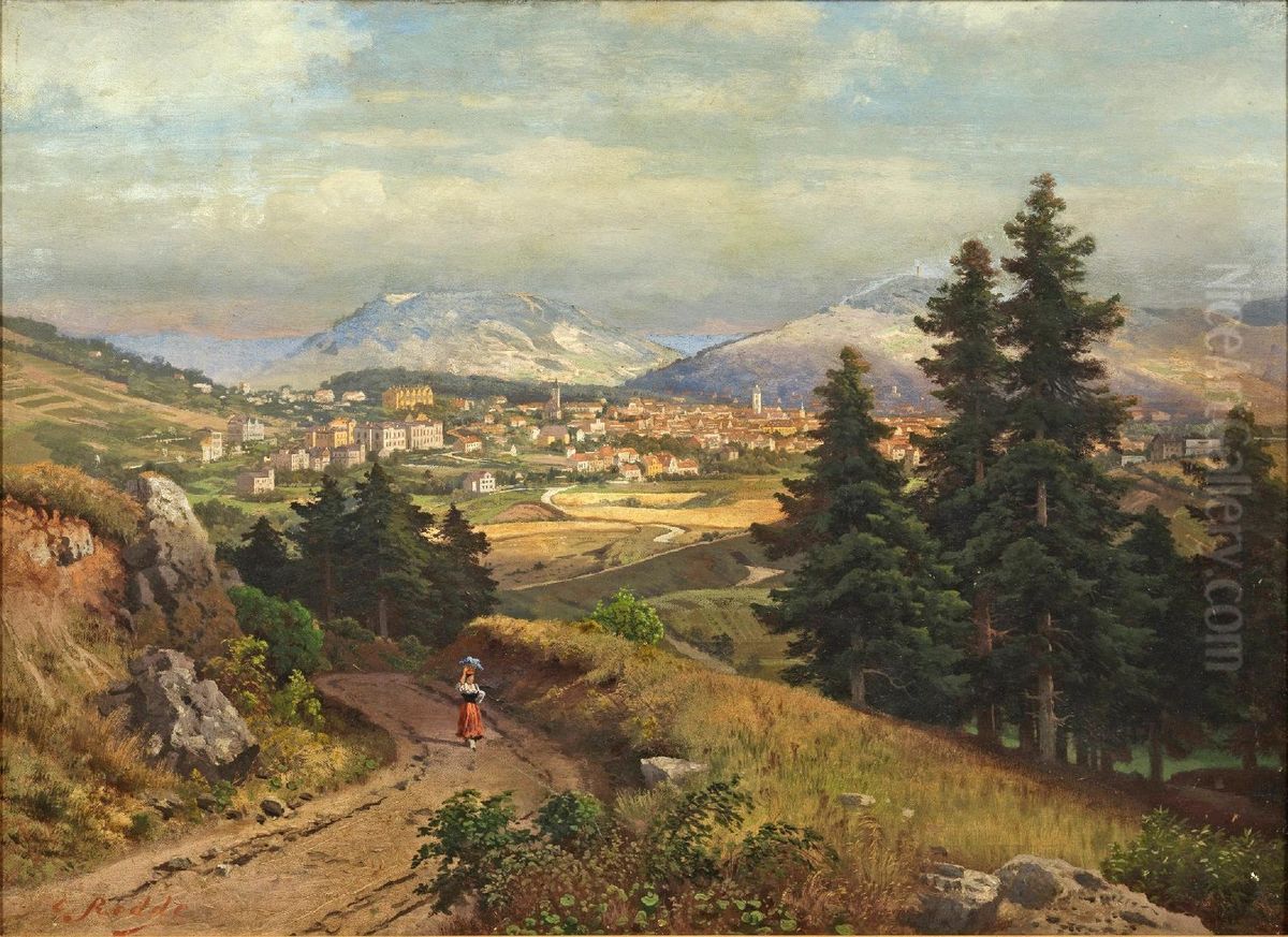 Suddeutsche Sommerlandschaft mit Blick auf eine Stadt Oil Painting by Karl Gustav Rodde