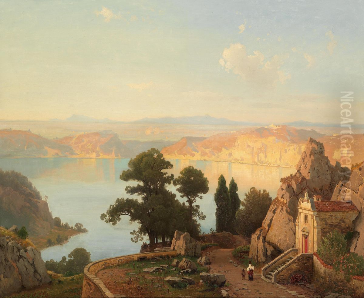 Blick auf den Lago di Nemi bei Rom Oil Painting by Karl Gustav Rodde
