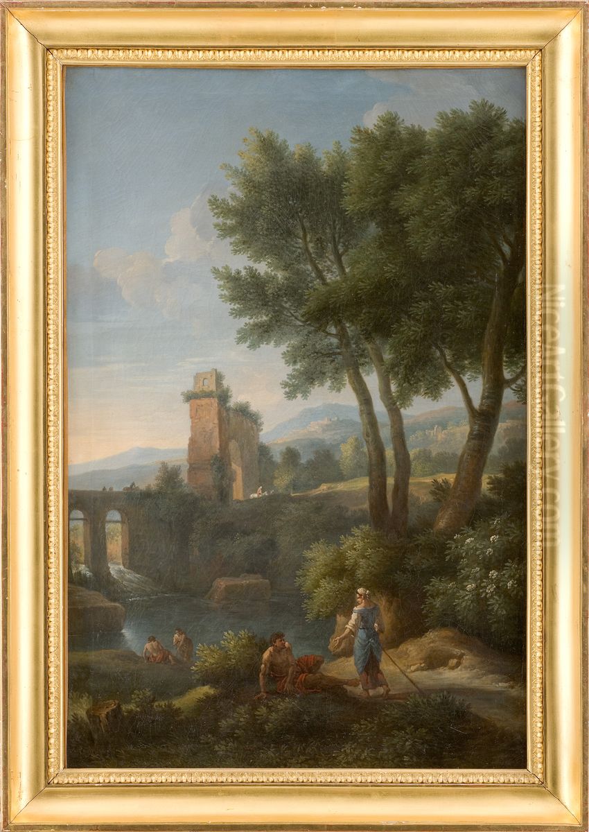 Paysage au pont Oil Painting by Jan Frans van Bloemen