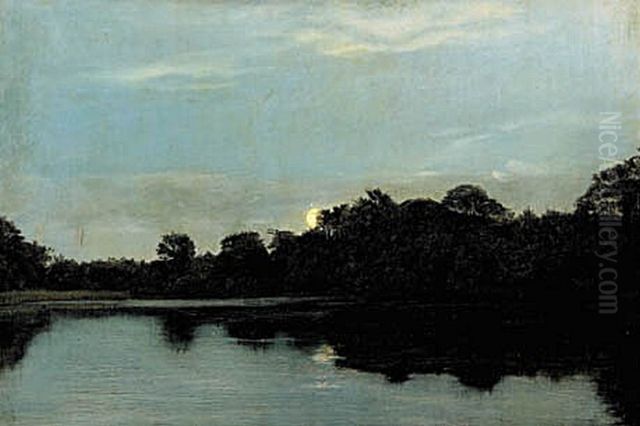 Aftenstemning ved manebelyst so. Oil Painting by Carl Heinrich Bloch