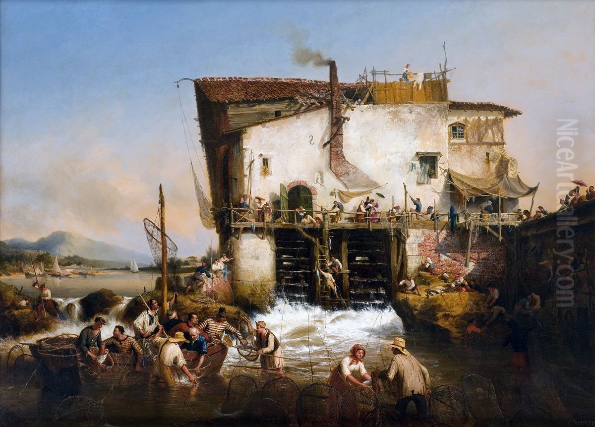 La peche aux aloses Oil Painting by Ambroise-Louis Garneray