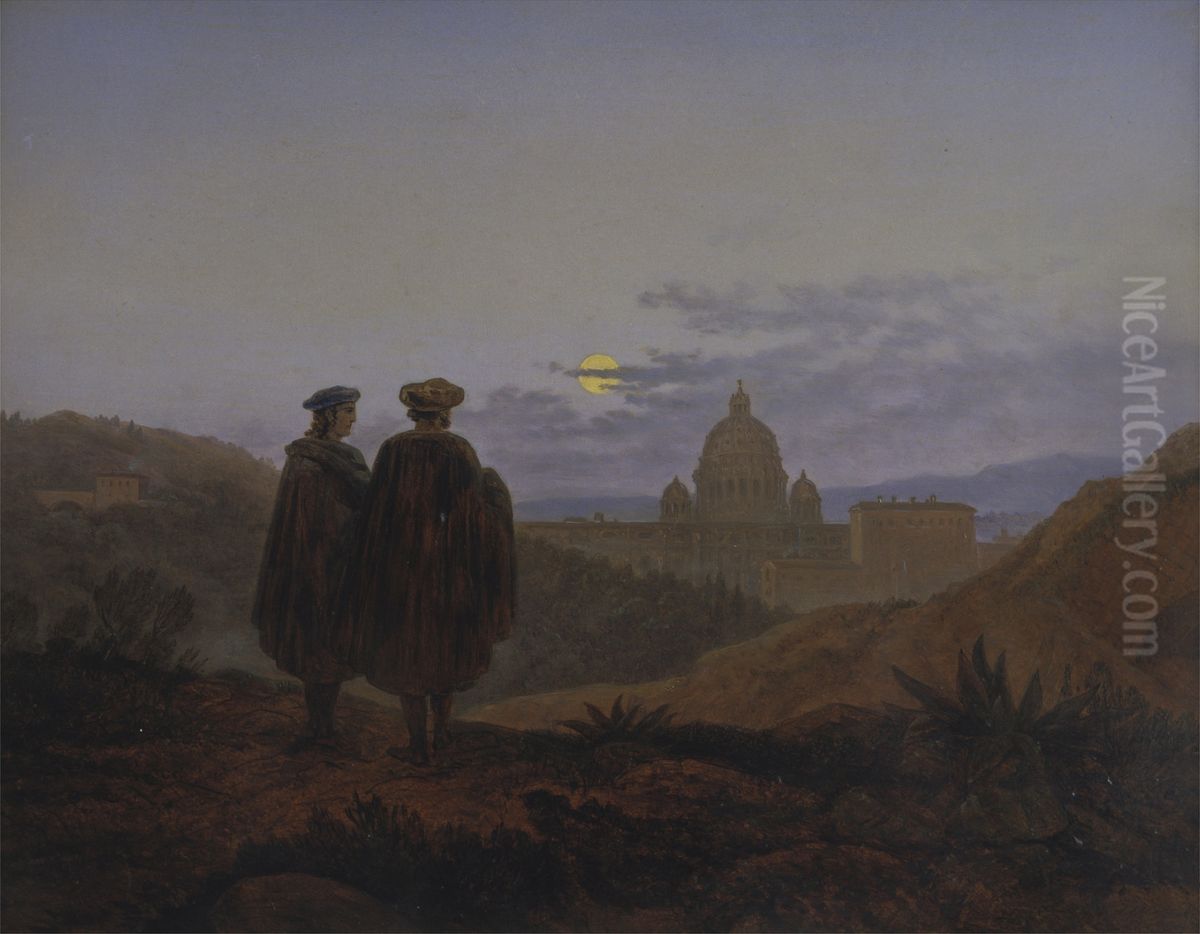 Memories of Rome II (Raphael and Michelangelo at the Sight of St. Peter) Oil Painting by Carl Gustav Carus