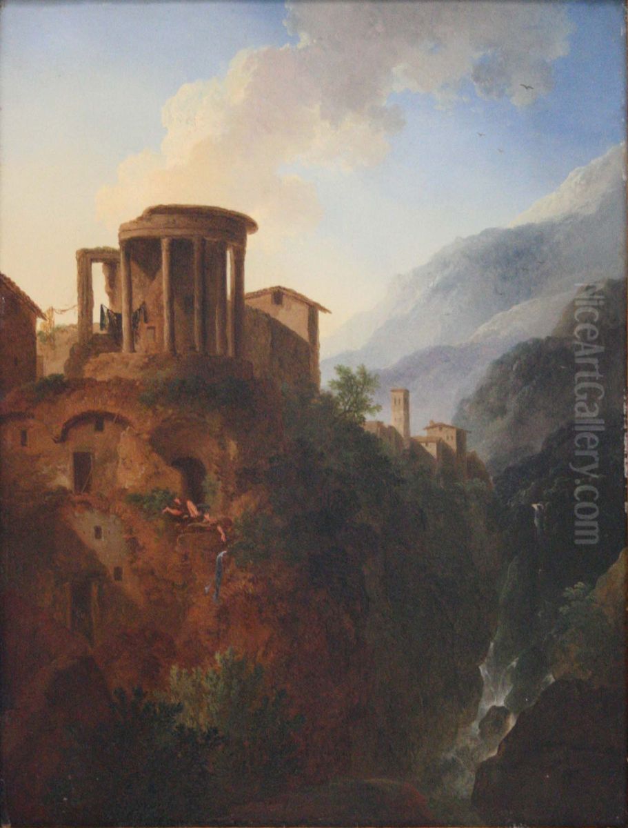 Le temple de Sibylle a Tivoli Oil Painting by Christian Wilhelm Ernst Dietrich