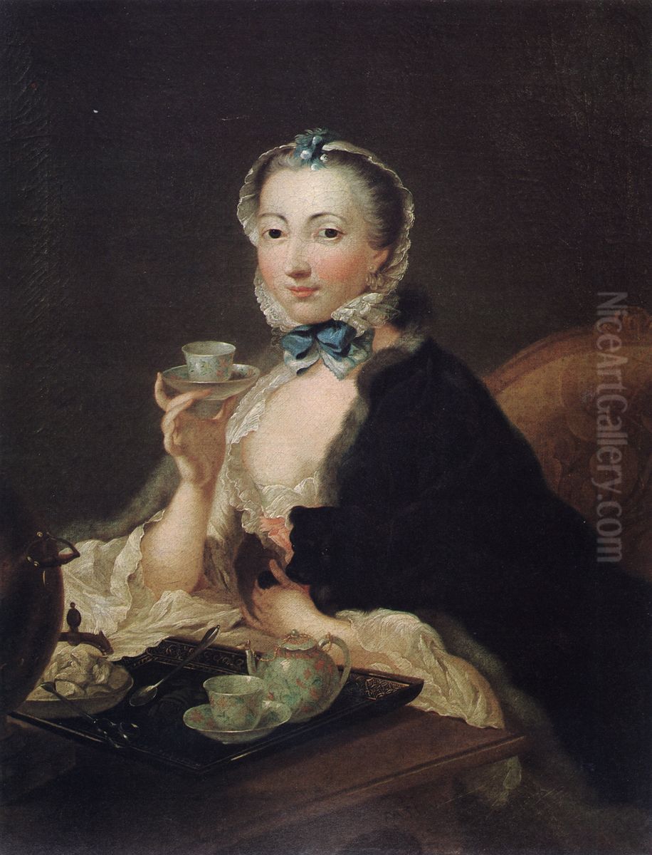 Woman drinking coffee Oil Painting by Nicolas Henri Joseph De Fassin