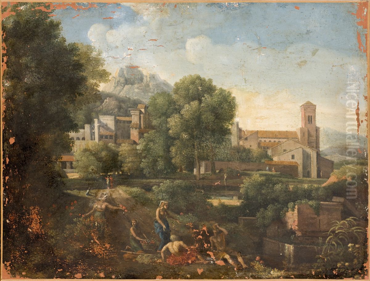 Paysage orne de belles fabriques Oil Painting by Nicolas Poussin