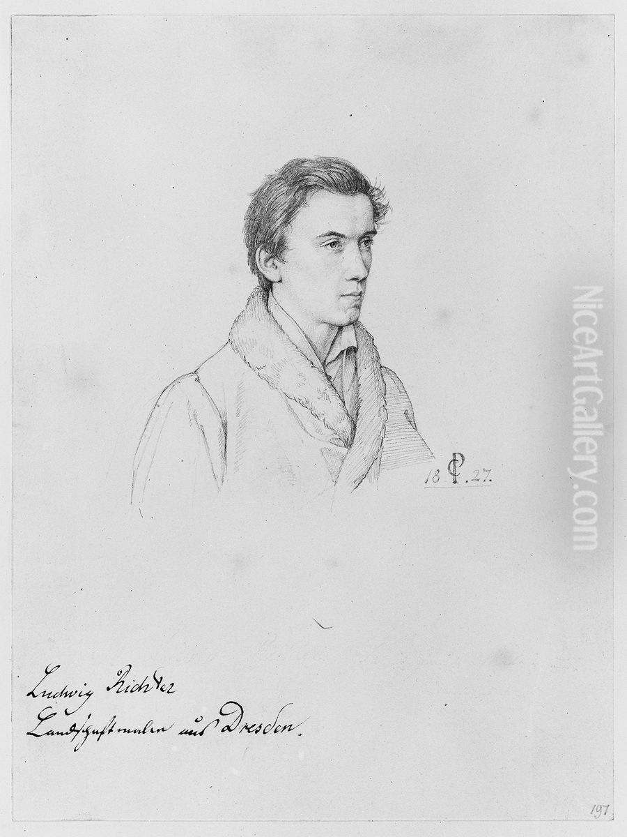 Portrait of Ludwig Richter Oil Painting by Carl Gottlieb Peschel