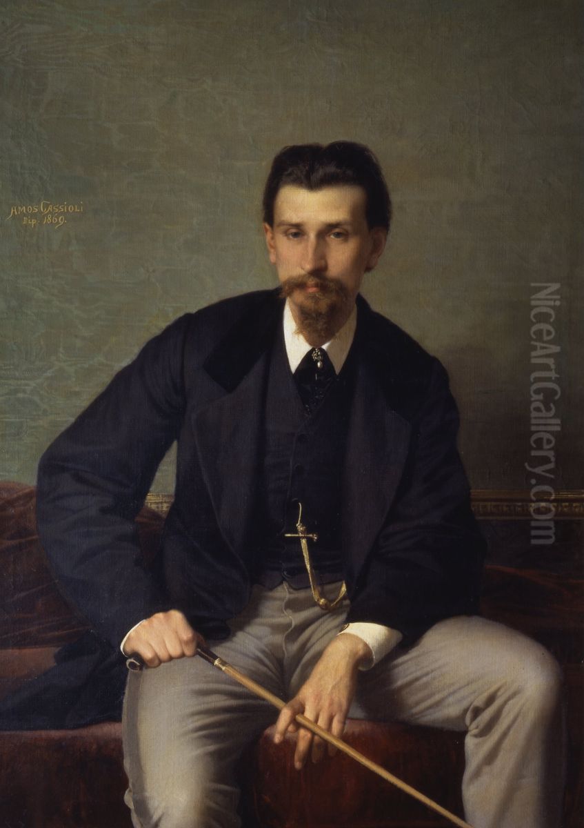 Ritratto del pittore Augusto Betti Oil Painting by Amos Cassioli