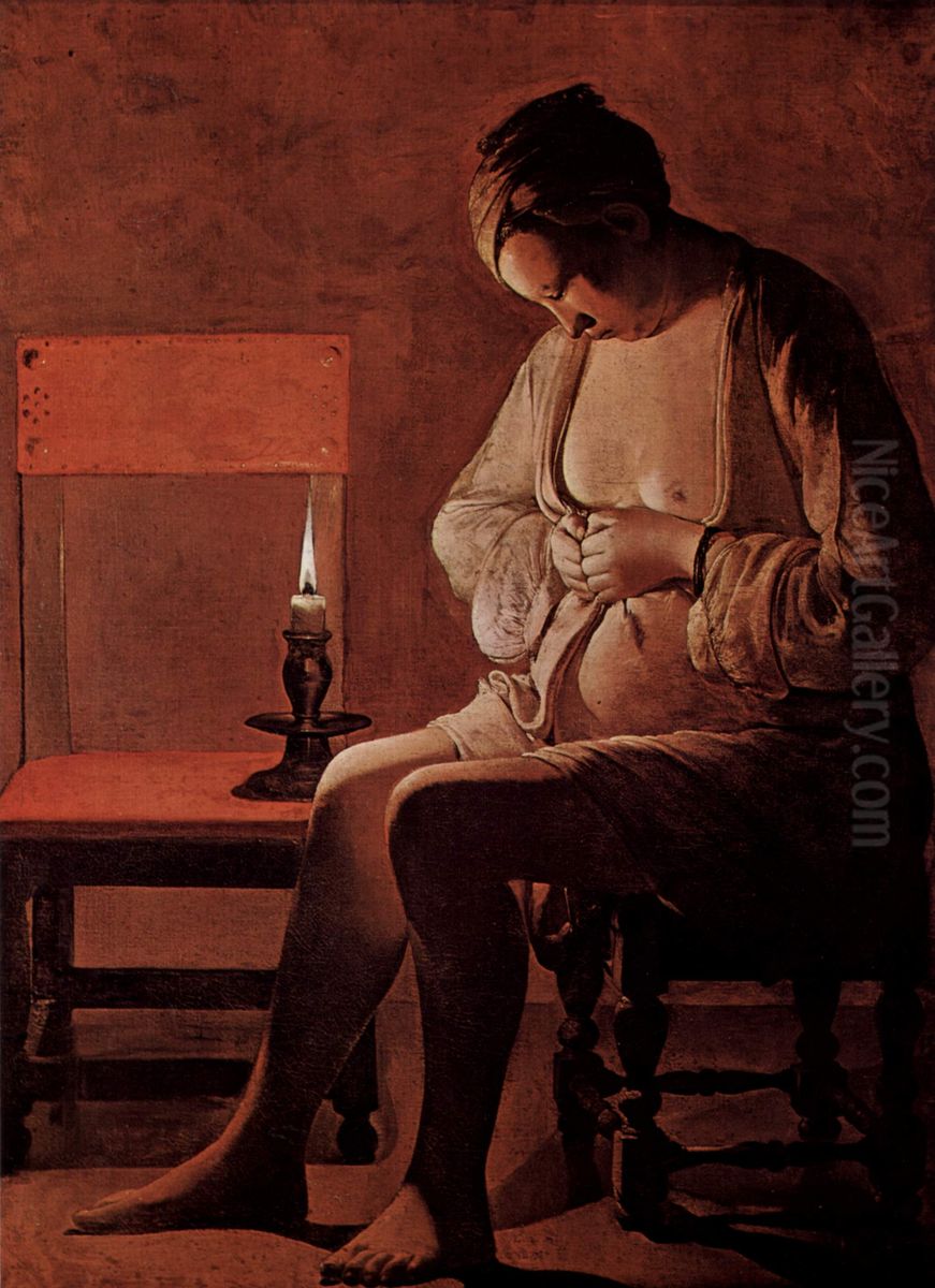 Frau mit dem Floh Oil Painting by Georges de La Tour