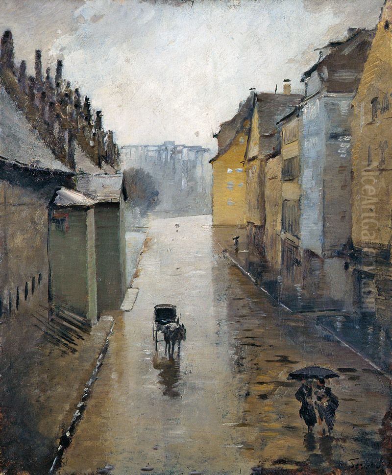 La rue de la Douane a Strasbourg, Effet de pluie Oil Painting by Lothar von Seebach