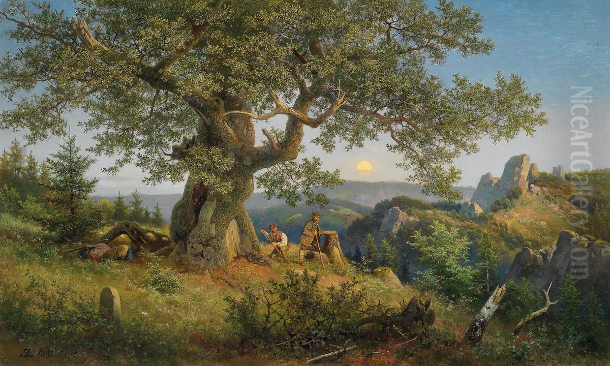 Schmuggler unter einer alten Eiche bei Mondaufgang Oil Painting by Eduard Leonhardi