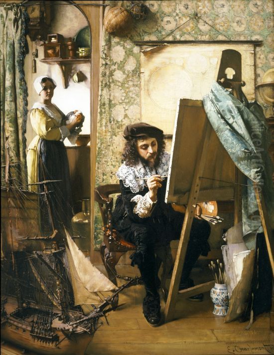 Artist in his studio Oil Painting by Eduard Charlemont
