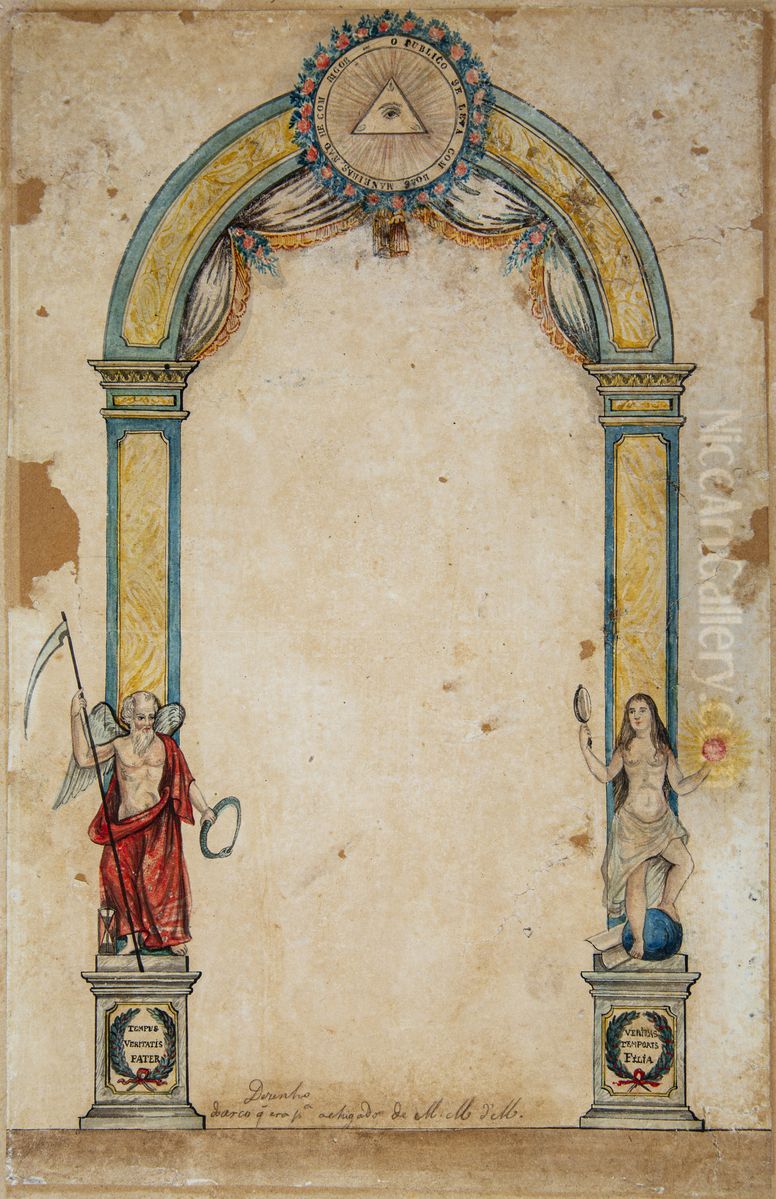 Arco para a chegada do Imperador D. Pedro II em Itu, em 1846 Oil Painting by Miguelzinho Dutra