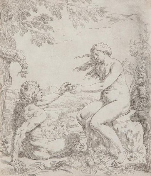 Adam And Eve Oil Painting by Simone Cantarini (Pesarese)