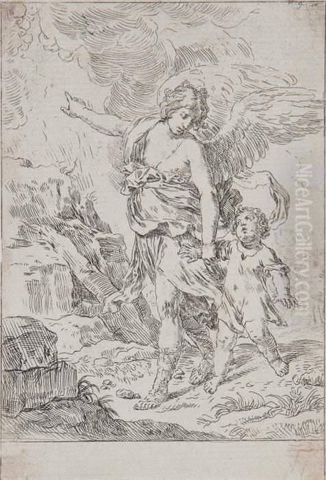 Guardian Angel Oil Painting by Simone Cantarini (Pesarese)