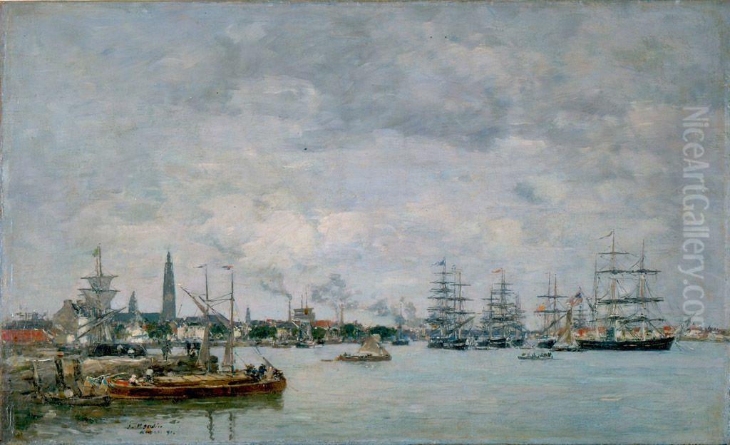 Anvers. Bateaux sur l'Escaut Oil Painting by Eugene Louis Boudin