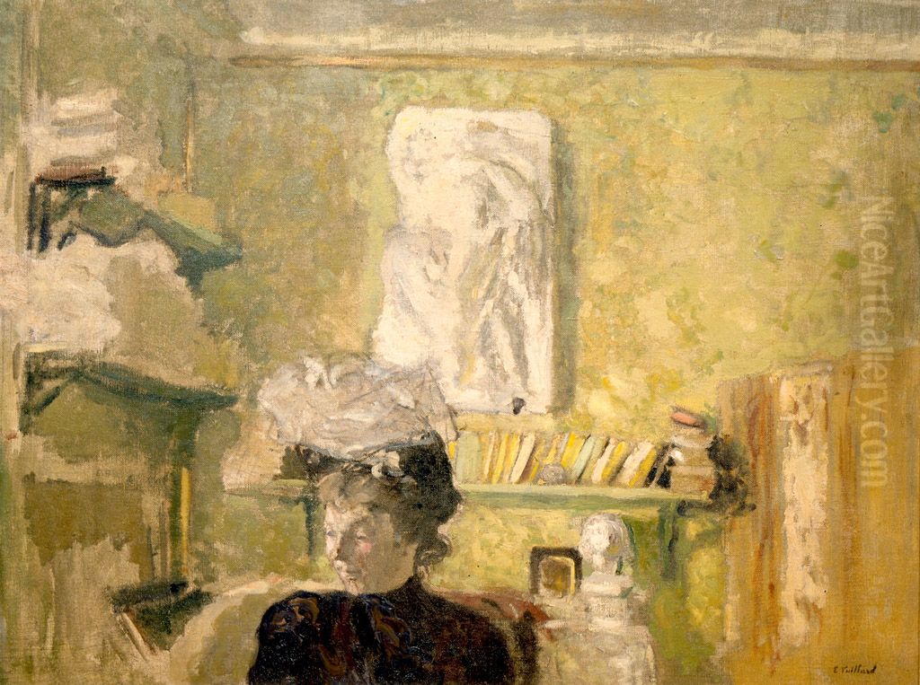 Femme en chapeau devant un bas-relief Oil Painting by Jean-Edouard Vuillard