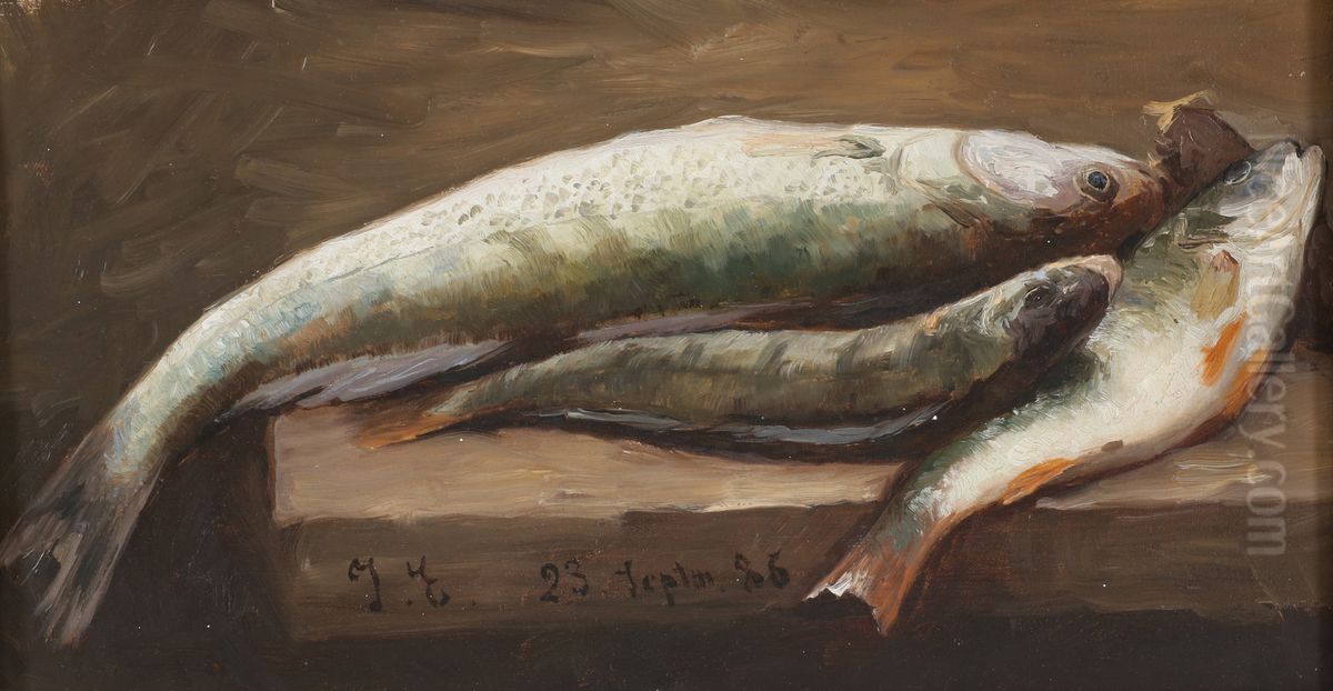 Still life with fish Oil Painting by Jahn Ekenaes