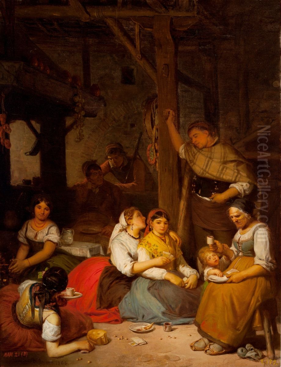 El chocolate o Interior de una casa de campo en un pueblo de Aragon Oil Painting by Valeriano Becquer