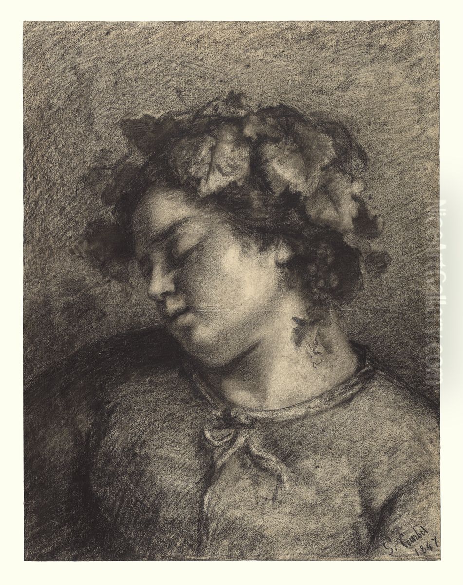 Head of a Sleeping Bacchante Oil Painting by Gustave Courbet