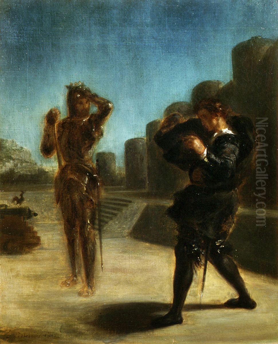 Ghost of Hamlet's father. Oil Painting by Eugene Delacroix