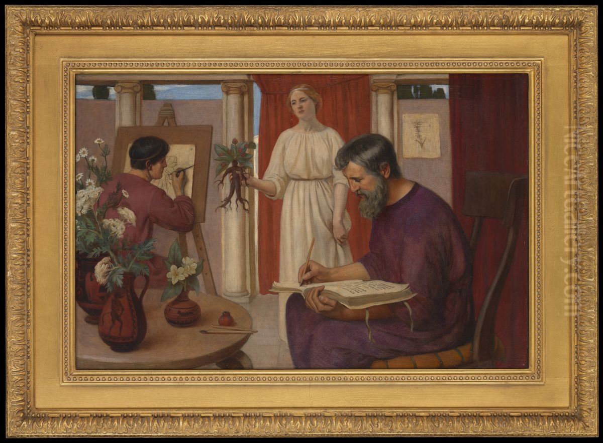 Dioscorides describing the mandrake Oil Painting by Ernest Board