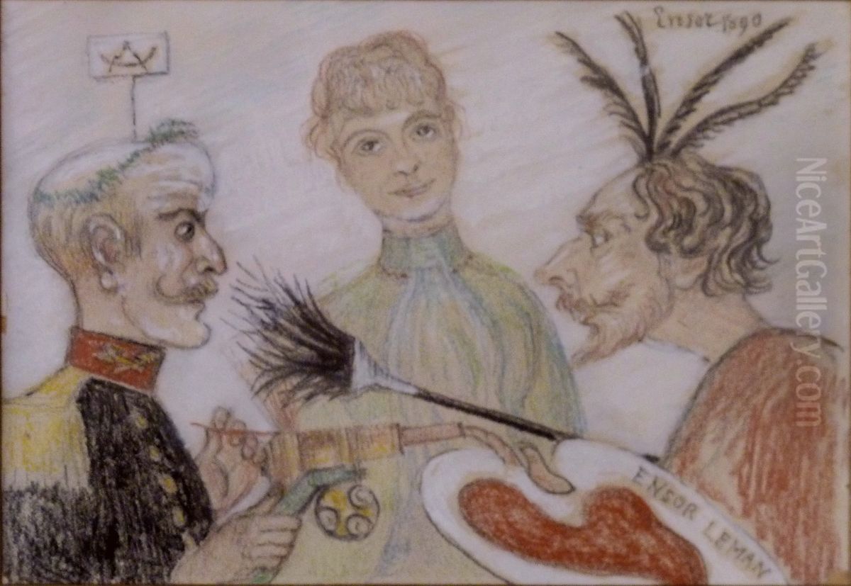 Ensor and Leman discussing painting Oil Painting by James Ensor