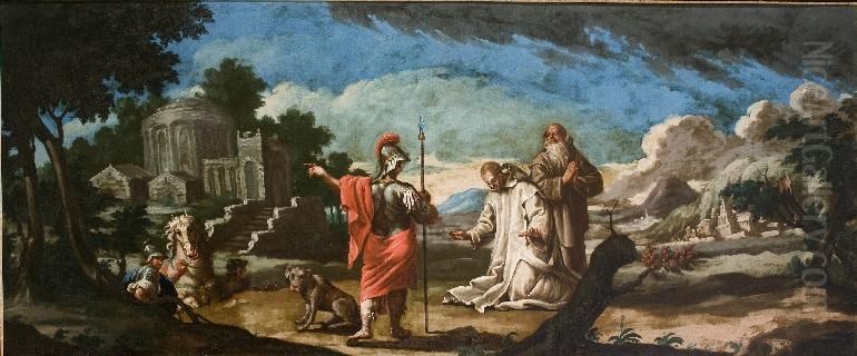 Encuentro de San Bruno con el conde Rogerio de Calabria Oil Painting by Manuel Bayeu