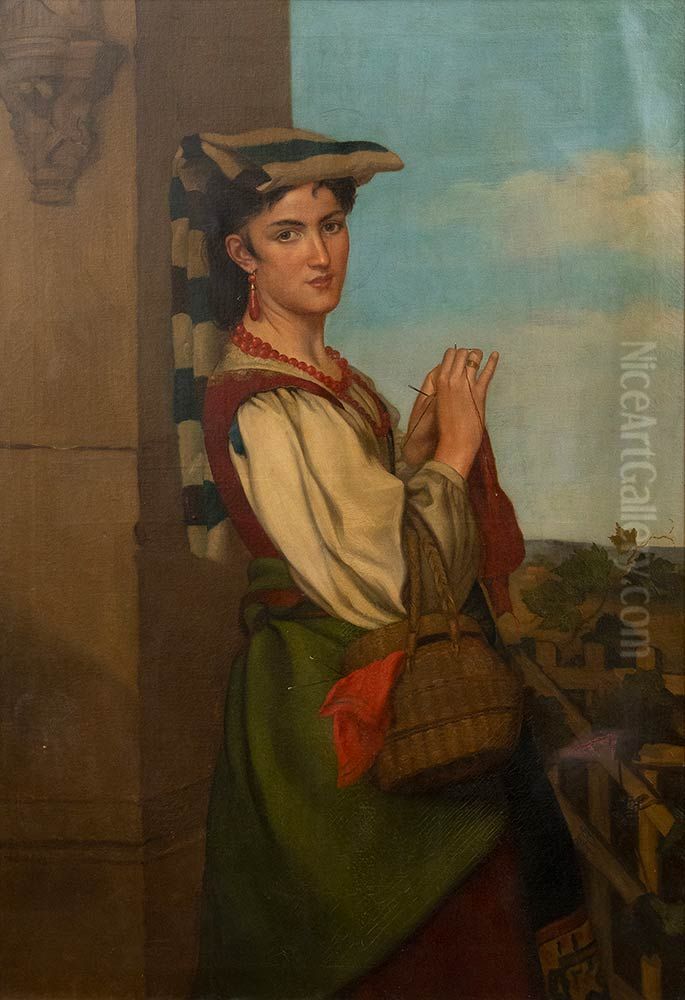 Maria Grazia Boni knitting Oil Painting by Filippo Indoni