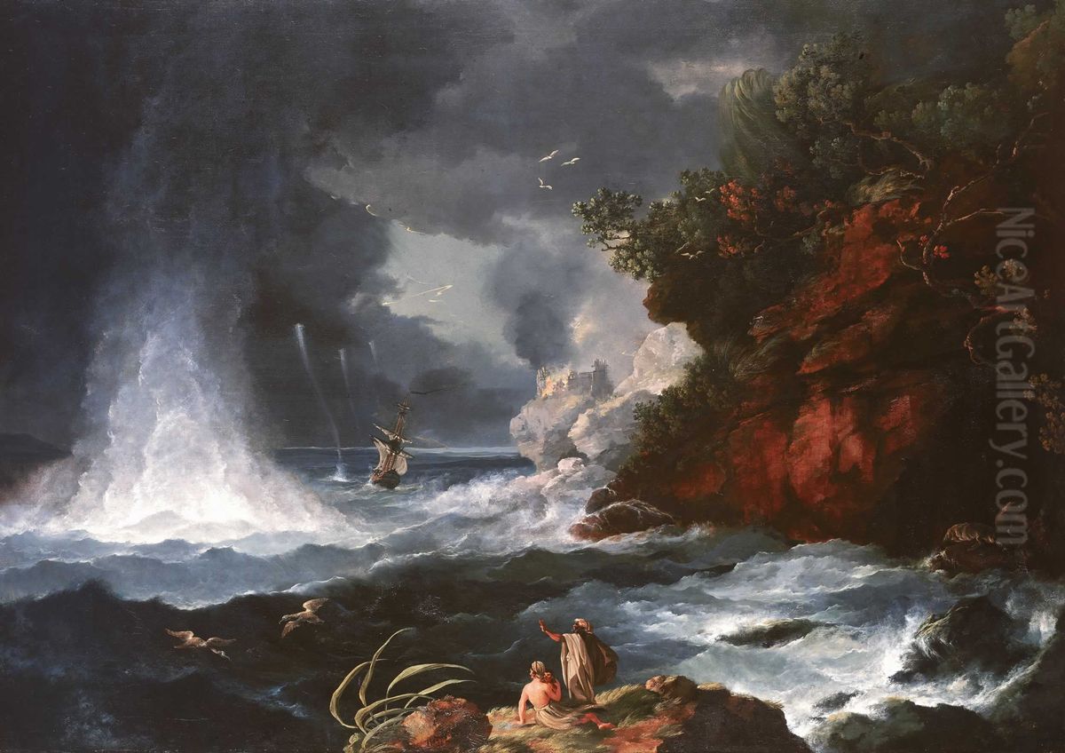 A View of Cape Stephens in Cook's Straits (New Zealand) with Waterspout, 1776 Oil Painting by William Hodges