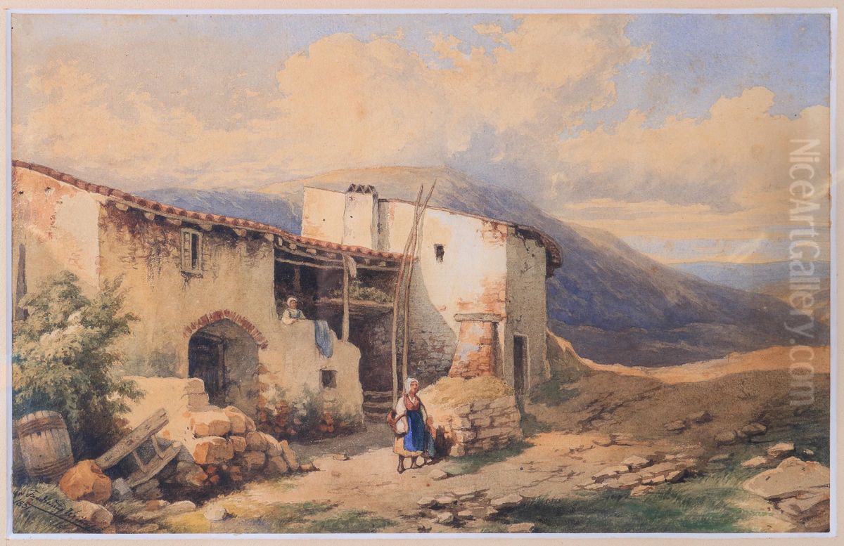 Hochgebirgslandschaft mit figuraler Staffage Oil Painting by unknown