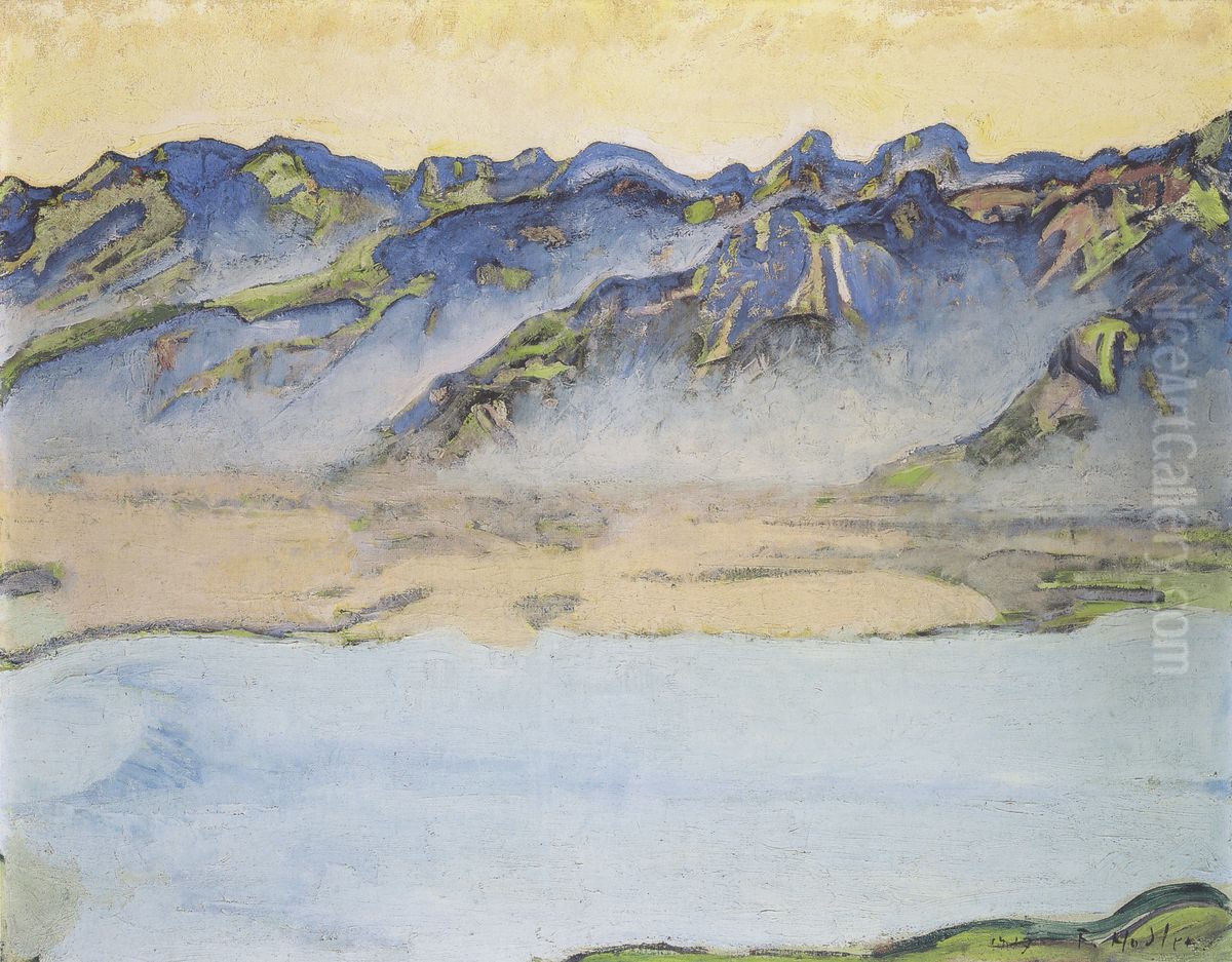 Aufsteigender Nebel uber den Savoyer Alpen Oil Painting by Ferdinand Hodler