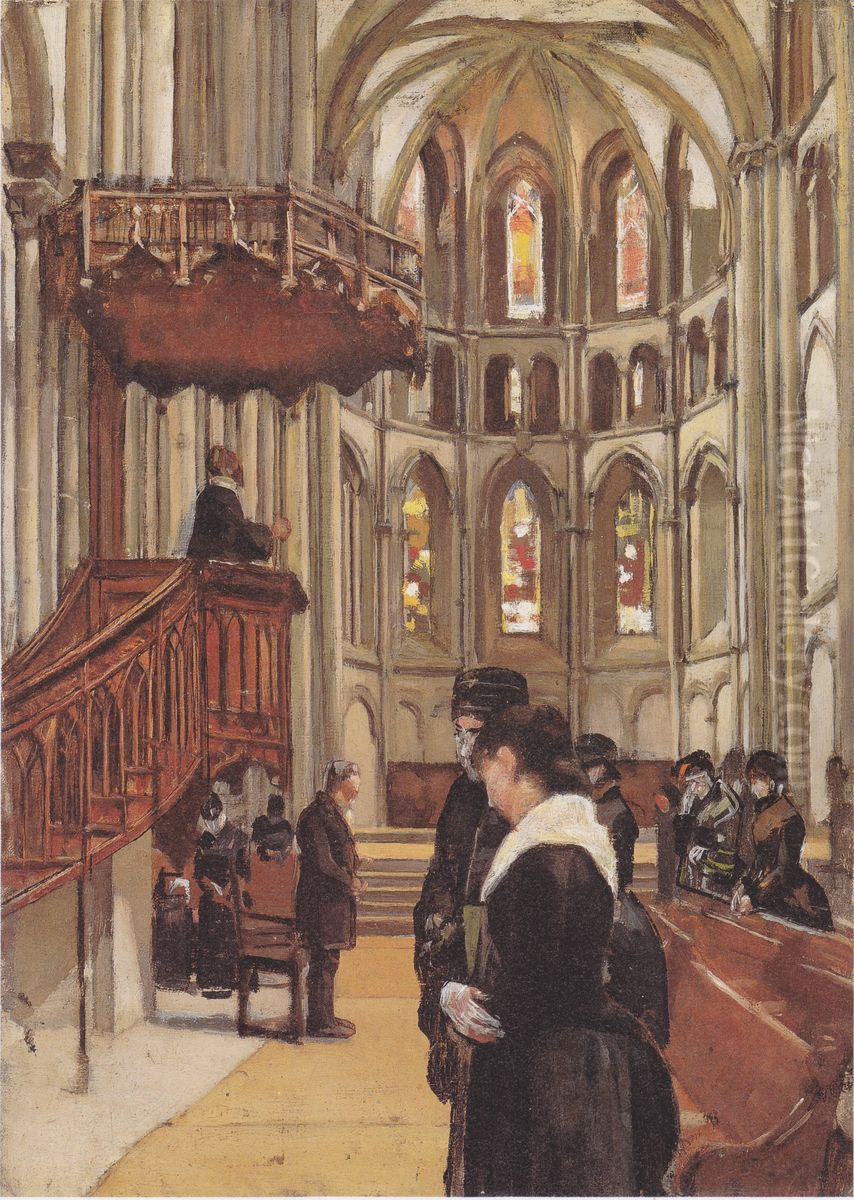 Das Gebet in der Kathedrale Saint-Pierre in Genf Oil Painting by Ferdinand Hodler