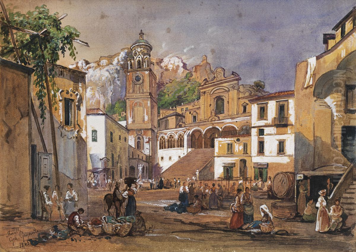Market scene in Amalfi Oil Painting by Giacinto Gigante