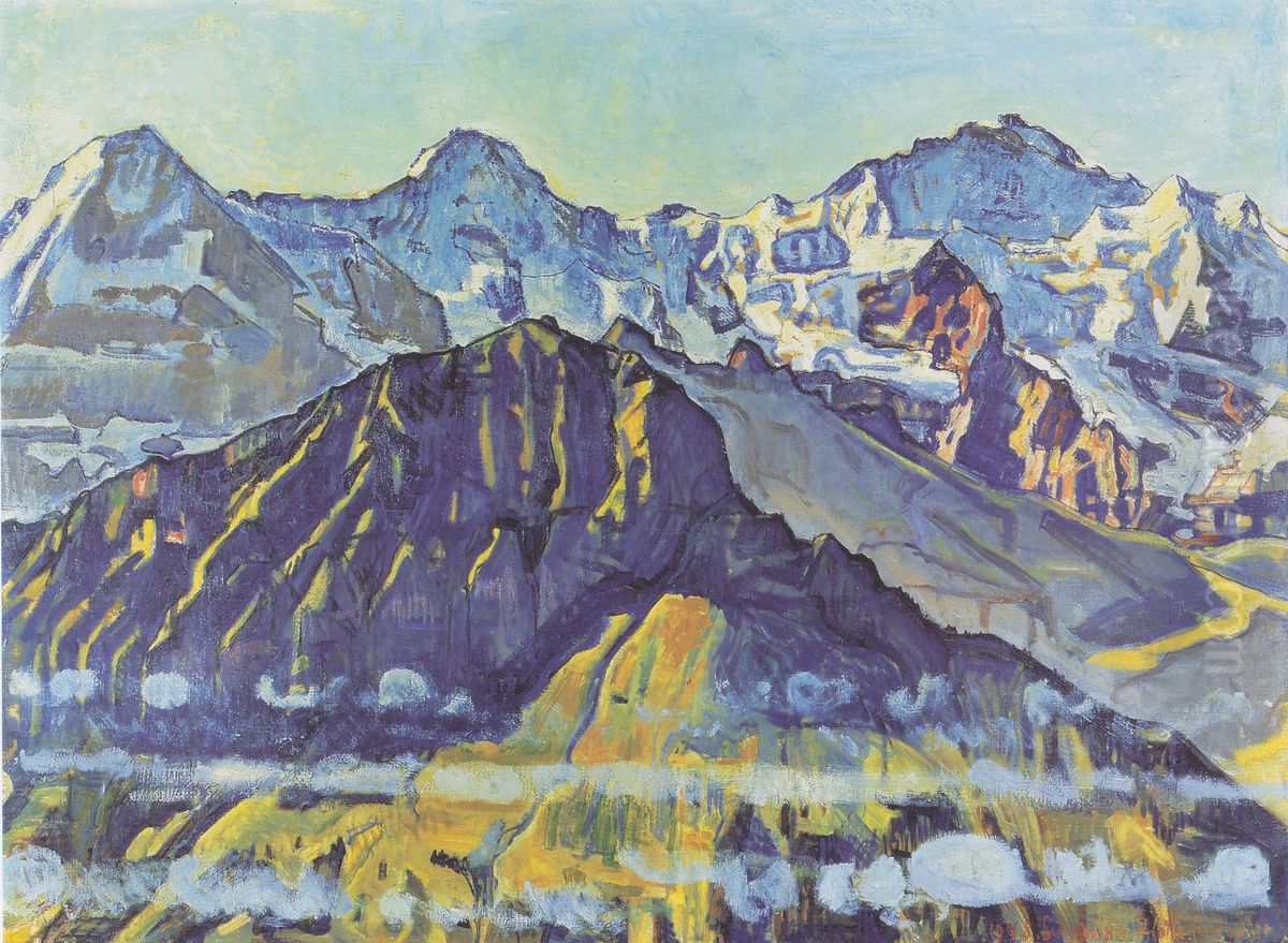 Eiger, Monch und Jungfrau in der Morgensonne Oil Painting by Ferdinand Hodler