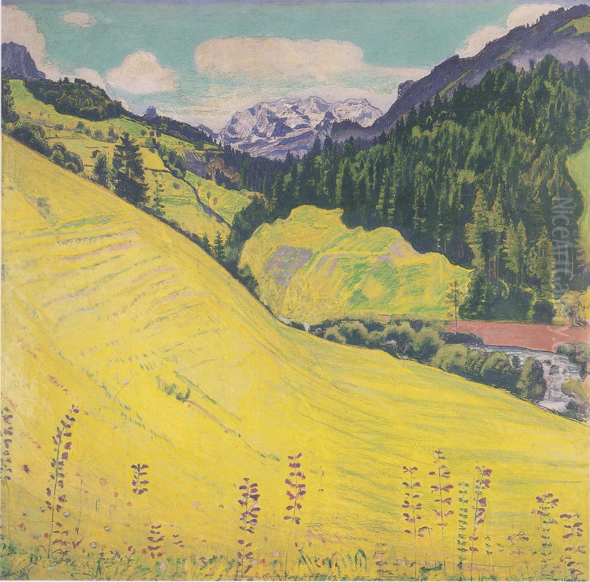 Kiental mit Blumlisalp Oil Painting by Ferdinand Hodler