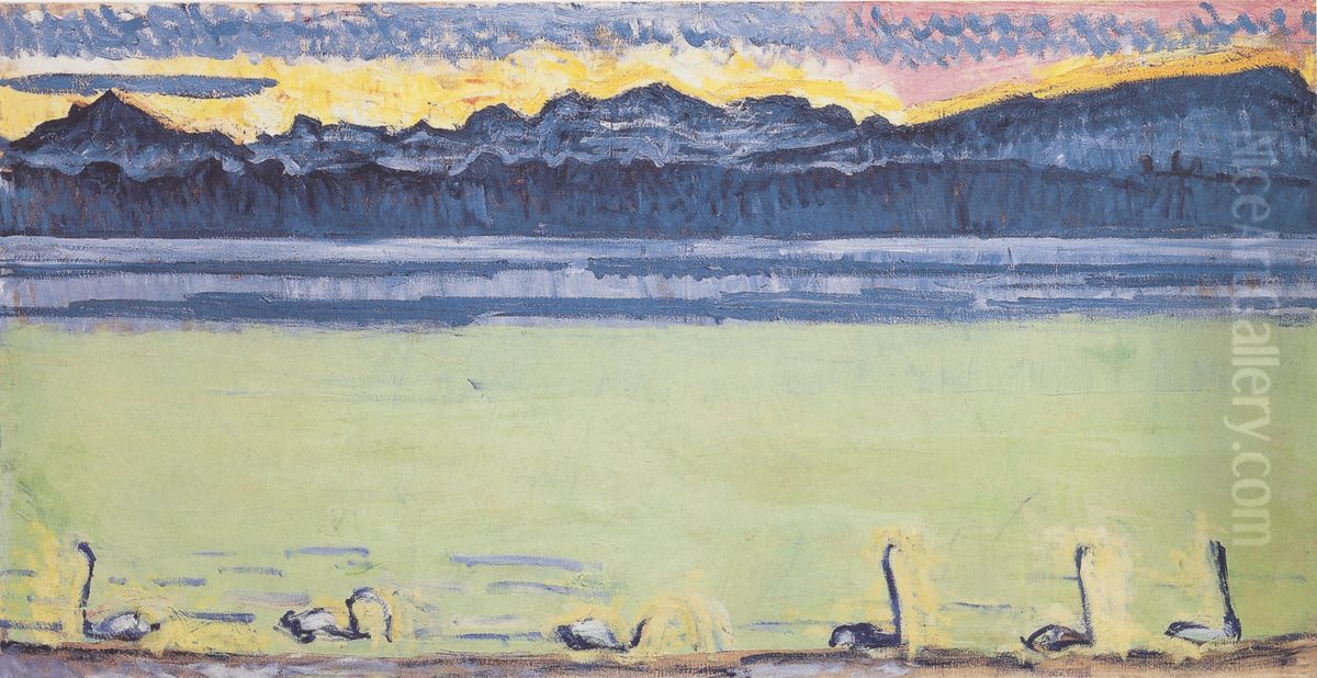 Genfersee mit Mont-Blanc in der Morgendammerung Oil Painting by Ferdinand Hodler