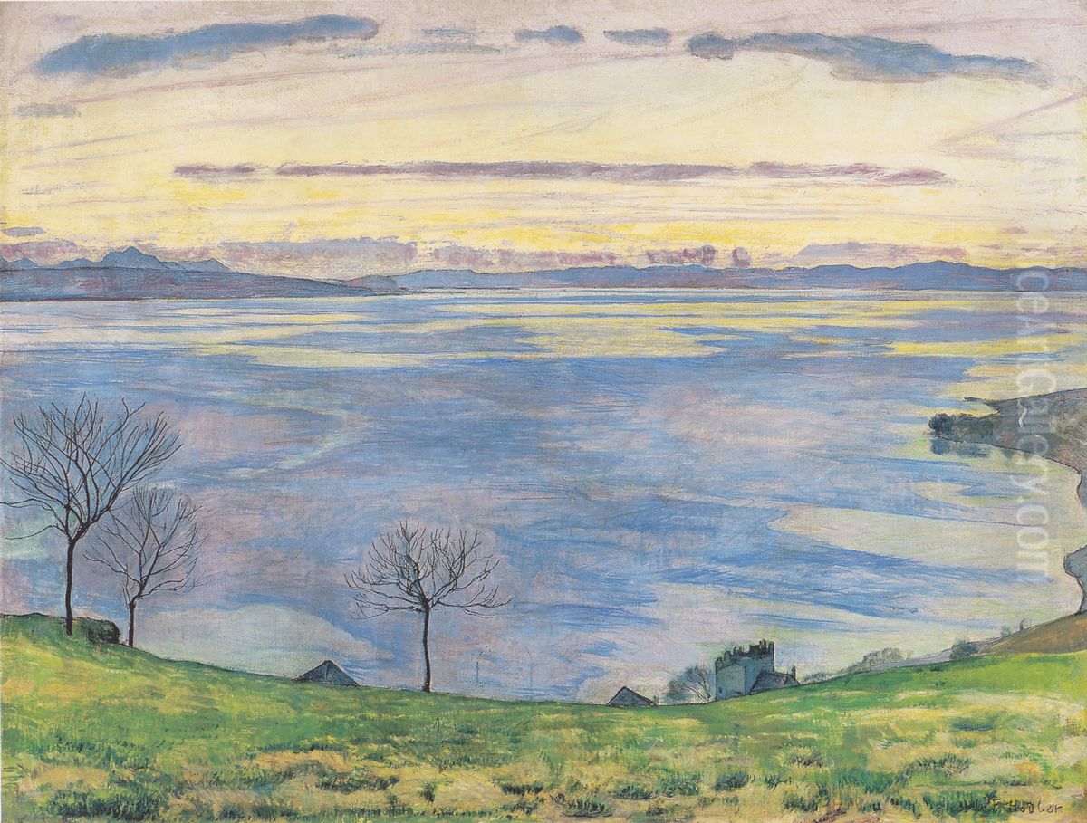 Genfersee am Abend von Chexbres aus Oil Painting by Ferdinand Hodler