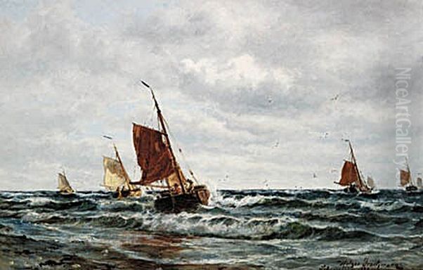 Fishing boats off Scheveningen. Oil Painting by Holger Drachmann