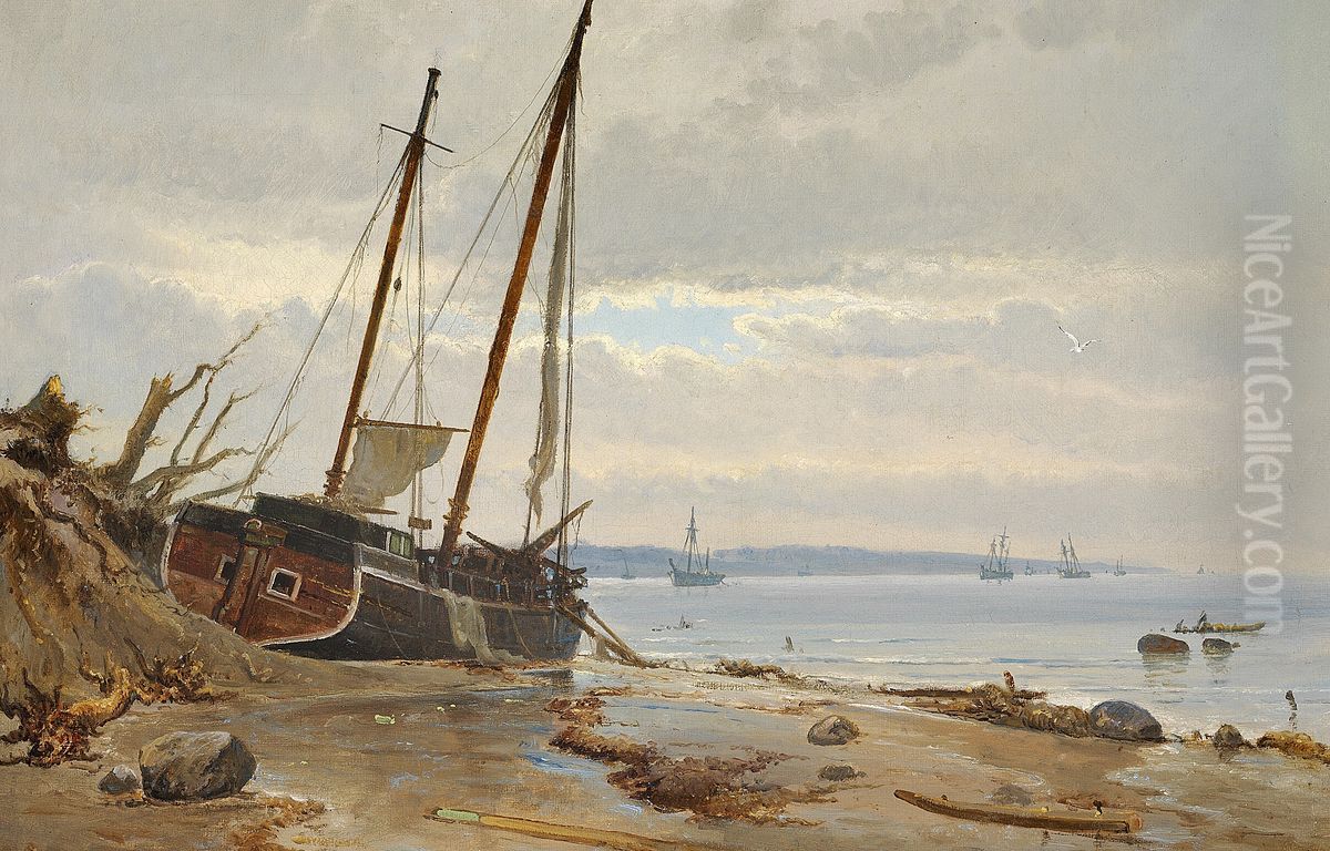 From the storm surge, Falster 1872. Oil Painting by Holger Drachmann