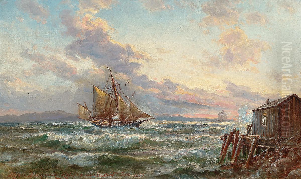 Ships off the coast at Halifax. Oil Painting by Holger Drachmann
