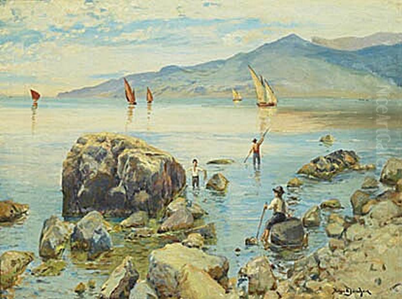 Fishermen at an Italian coast. Oil Painting by Holger H. Jerichau