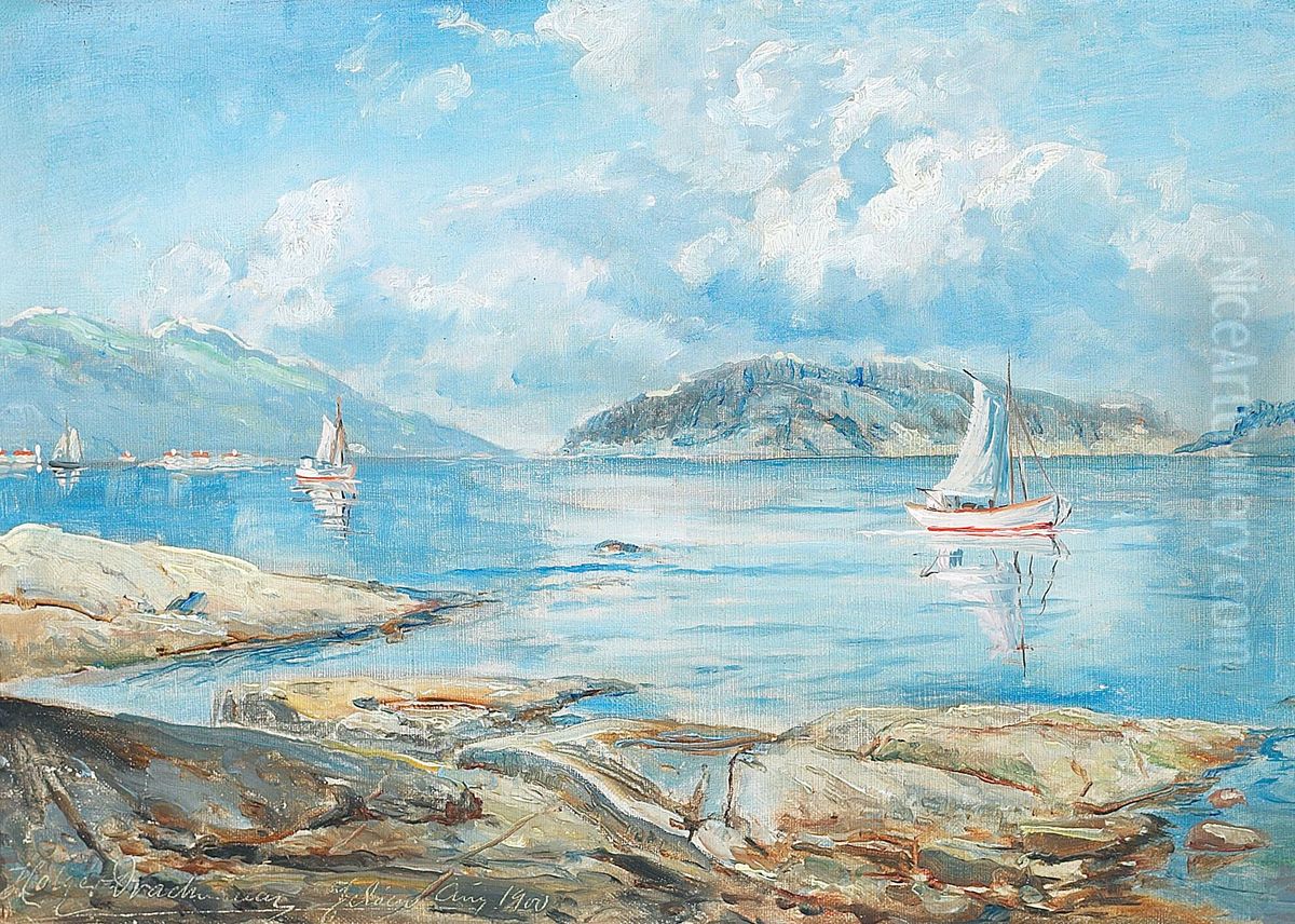 A view of the Oslofjord. Oil Painting by Holger Drachmann