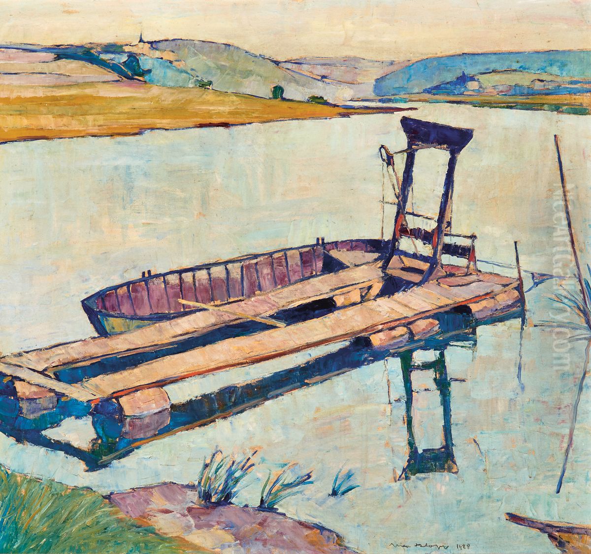 Dredger on the Moselle Oil Painting by Nico Klopp