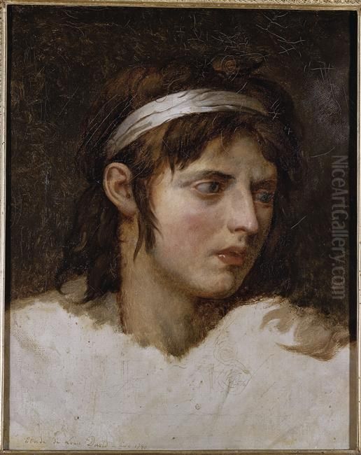 Tete de jeune homme au diademe Oil Painting by Jacques-Louis David