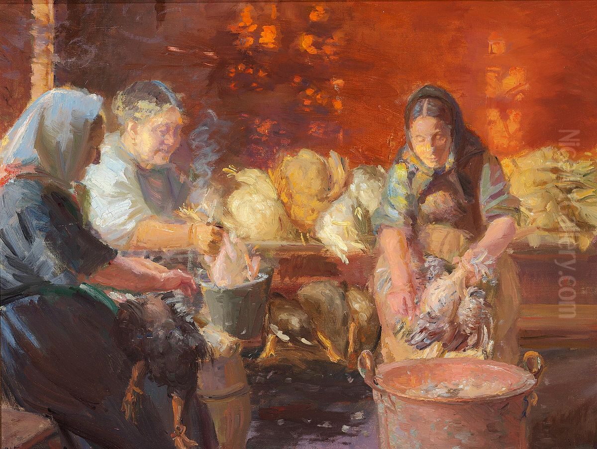 Plucking hens. Oil Painting by Anna Ancher
